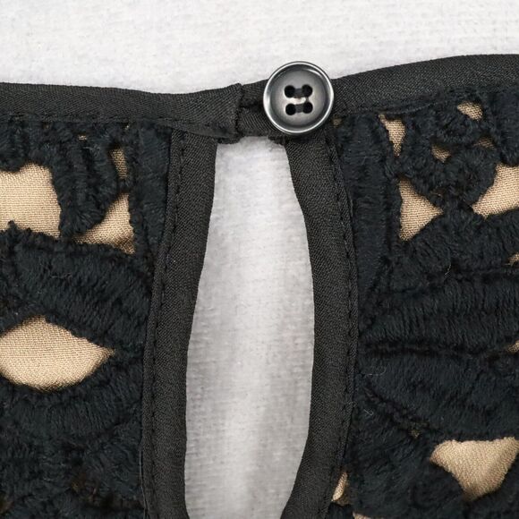 Talbots Top Petites 6P Black Lace Beige Lining Side Zip Blouse Dark Romantic - Picture 13 of 14